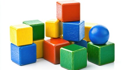 Colorful Wooden Blocks Stacked and Illustrating Basic Geometry