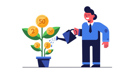 Nurturing Financial Growth Illustration: Planting Seeds of Wealth and Financial Success
