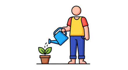 Nurturing Growth: A Person Watering Seedling, Illustrating Gardening, and Cultivation