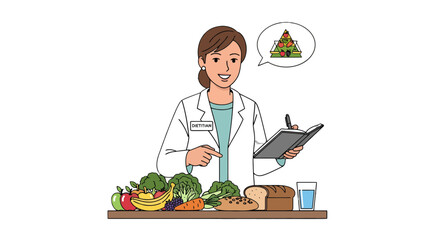 Nutritionist Advising Healthy Eating Habits And Displaying A Balanced Meal Plan Effectively
