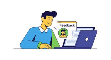 Online Dialogue: A Man Receives Feedback Via Laptop Illustrating Communication