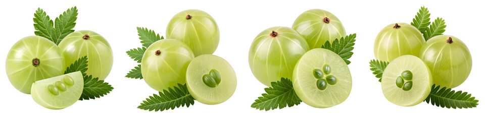 Four piles of indian gooseberries isolated on transparent background