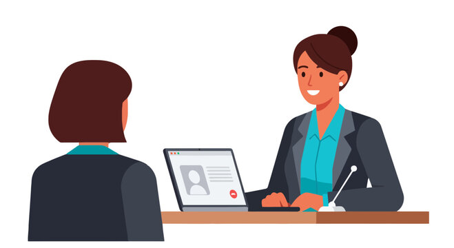Online Interview Illustration: Virtual Meeting Between Two Professionals During A Job Interview
