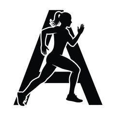 Female Runner silhouette on letter A logo icon