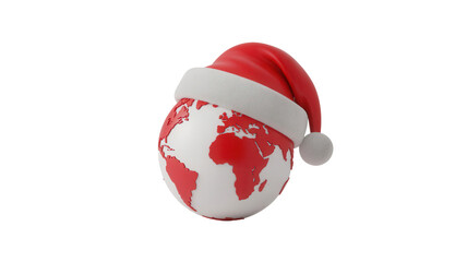 Celebrate holidays worldwide with this festive planet earth wearing a Santa hat, perfect for global Christmas and New Year campaigns.