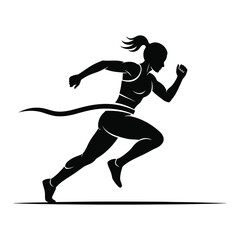 Female Runner silhouette crossing finish line ribbon
