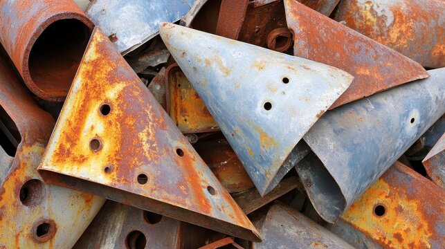 Discarded Rusty Machinery Parts in a Pile Showing Corrosion - Powered by Adobe
