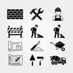 construction industry worker tools icon collection