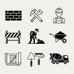 construction building tools worker equipment icons set