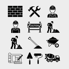 construction building industry tools equipment icons set