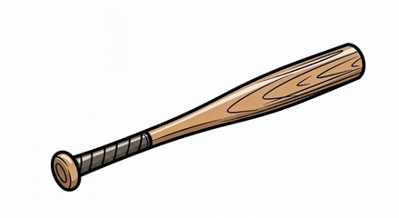 Wooden baseball bat hand drawn illustration isolated on white