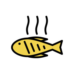 Stylized Yellow Steaming Fish Icon For Food Branding And Restaurant Use
