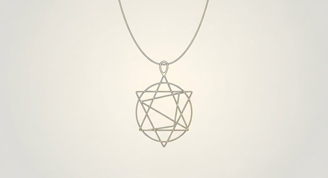 Elegant silver necklace with a sacred geometry heptagram pendant on a minimalist background.