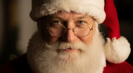 Obraz premium A close-up portrait of a traditional Santa Claus with a kind expression. Have you behaved well concept. Father Christmas