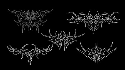 Neo tribal cyber sigilism dark streetwear elements, abstract shapes tattoo design symmetrical shapes 