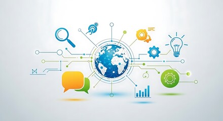 Global network connecting ideas and data for business intelligence and technological advancement in a modern digital world with innovative solutions