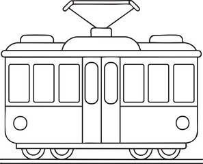Classic tram car outline illustration for transportation coloring and design themed projects
