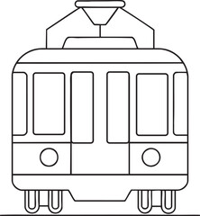 Classic tram front view outline illustration ideal for coloring books and design creativity