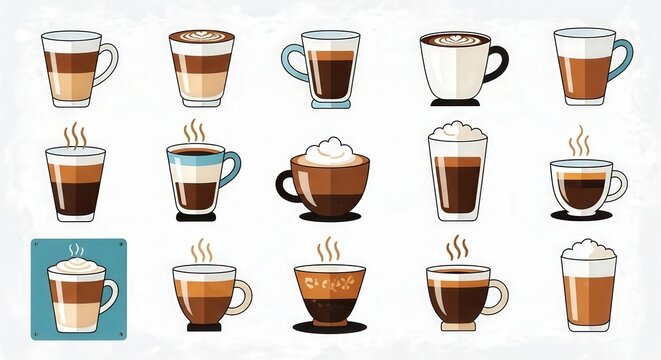 Coffee Drink Variety: Latte, Cappuccino, Espresso Art