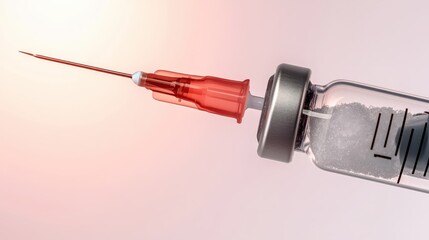Syringe drawing red solution from a glass vial