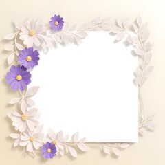 Fototapeta premium Elegant floral paper art frame with purple flowers and leaves decoration background