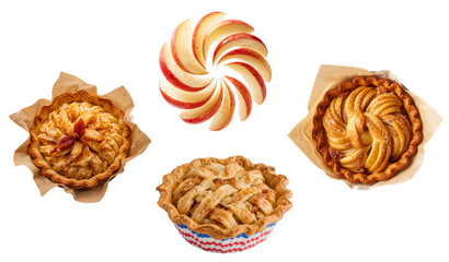 Delicious appetizing American apple pie isolated on transparent background