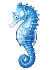 Fototapeta premium Illustration of a blue seahorse in cartoon style