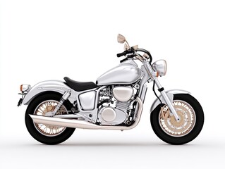 Fototapeta premium Isolated on White Background A sleek silver motorcycle showcasing modern design and engineering.