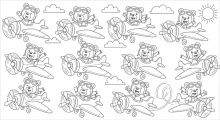 Line art drawing of a mermaid character in various poses isolated on white background