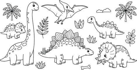 Collection of hand drawn dinosaur illustrations isolated on white background © Crazy Dreamy Boy