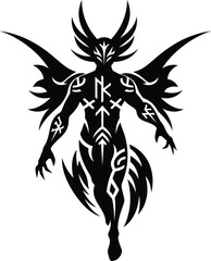 Obraz premium Tribal style demon warrior with wings and horns isolated on white background