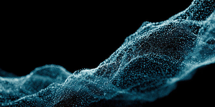 Digital blue particle landscape representing futuristic data growth. - Powered by Adobe