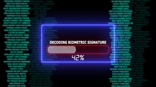 Decoding Biometric Signature Loading Bar with Digital Code Background.