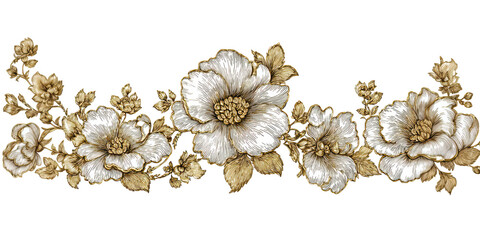 Obraz premium Elegant Gold and Silver Floral Pattern on Transparent Background for Decorative or Fashion Use