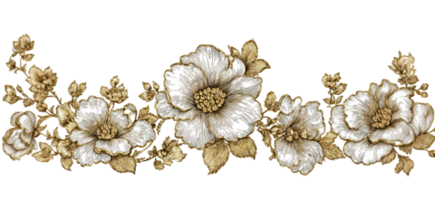 Elegant Gold and Silver Floral Pattern on Transparent Background for Decorative or Fashion Use