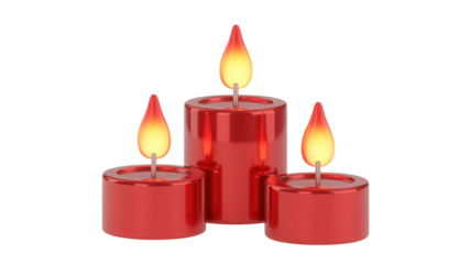 Warm glow of three vibrant red candles casting a cozy, inviting ambiance perfect for holidays or romantic settings.