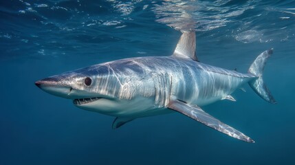 Fototapeta premium Majestic Mako: Underwater View of Shortfin Mako Shark Off Cape Town, South Africa