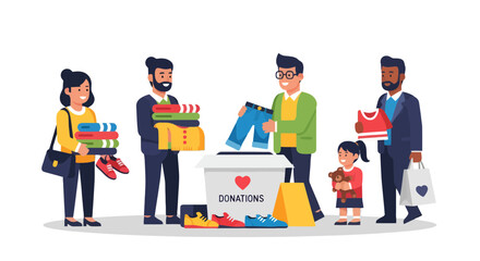 People Bringing Donations And Items For Charity With A Donation Box Of Gifts
