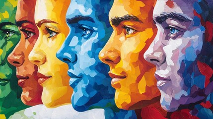 diverse multicolored portraits of women in artistic style for creative projects