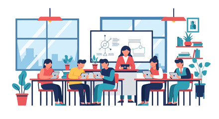 People Collaborating In A Modern Office Environment Focused On A Digital Task Presentation