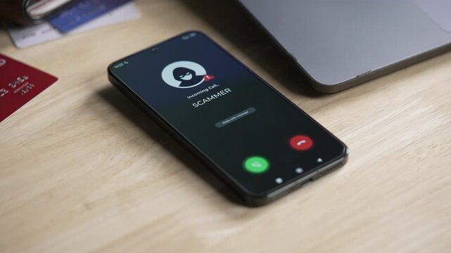 Receiving call from unknown person or Scammer, Online crime concepts