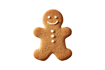 Gingerbread Man Cookie with Smile and White Icing on Transparent Background