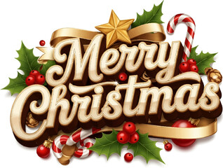 Vintage Merry Christmas Lettering Vector with Holiday Elements