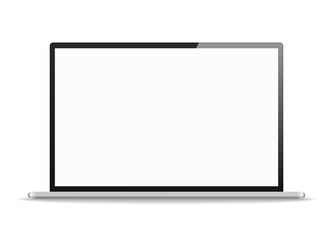 Modern silver laptop computer with blank white screen