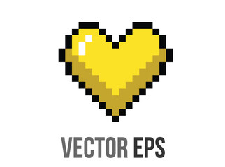 Isolated 8 bits pixel art love yellow heart flat icon