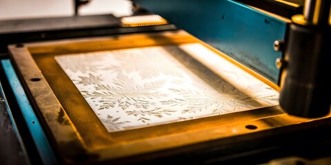 Detailed etching on a metallic surface reveals intricate botanical patterns, a symphony of textures.