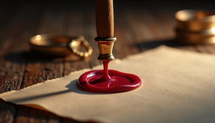 Sealing wax stamp on old paper close up document authentication traditional method sealing process