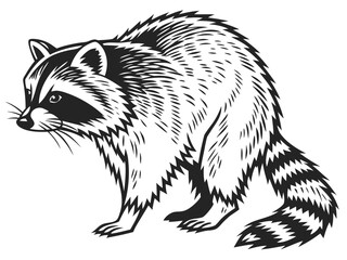 Obraz premium Bold black and white illustration of a raccoon, perfect for logos, branding, or creative design projects with a striking visual impact