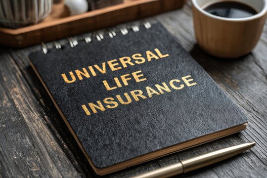 Business Concept of Universal Life Insurance Illustrated on Black Notepad in Professional Office Setting