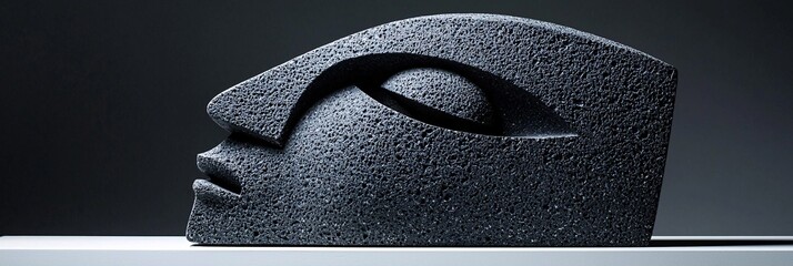 abstract black stone human face sculpture art for modern design and decor